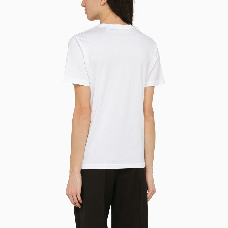 BURBERRY Contrasting Logo Print Ribbed Cotton T-Shirt for Women in White