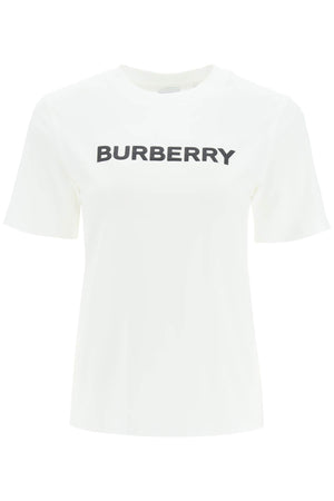 BURBERRY White Cotton T-Shirt with Textured Logo Print and Crew Neck for Women