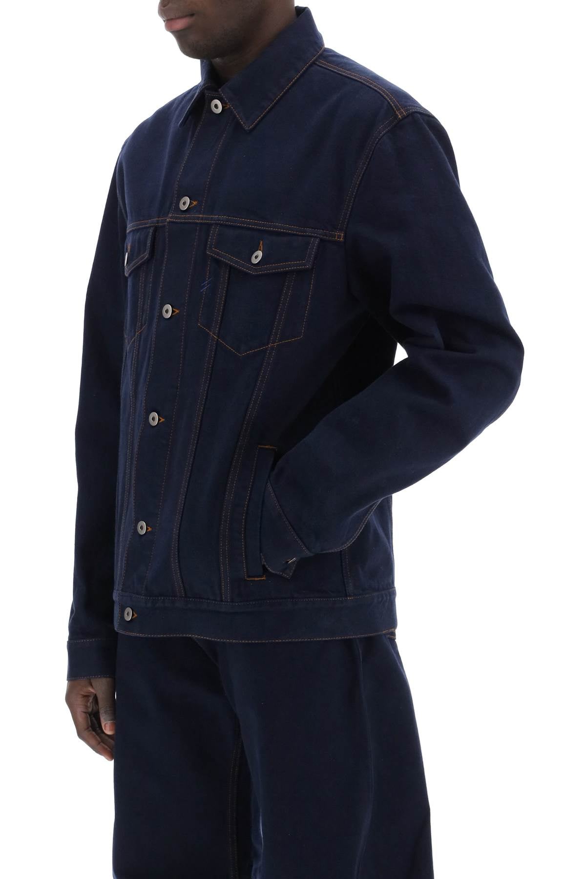 BURBERRY Navy Denim Jacket with Floral Print Cuffs for Men