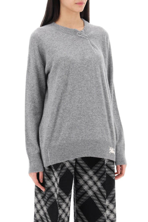 BURBERRY Oversized Cashmere Pullover with Kilt Pin Detail