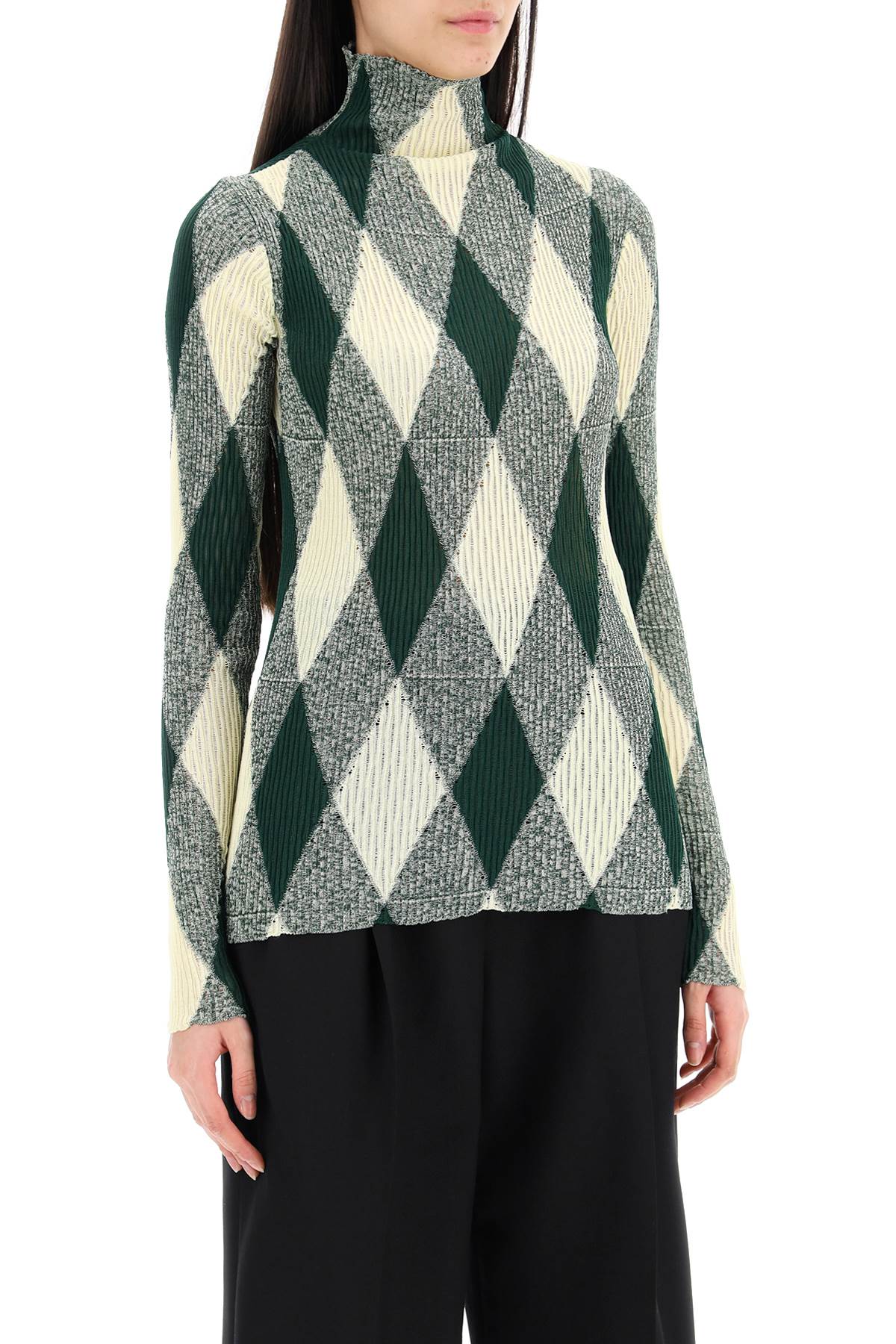 BURBERRY Green High-Neck Pullover with Diamond Pattern for Women - SS24 Collection