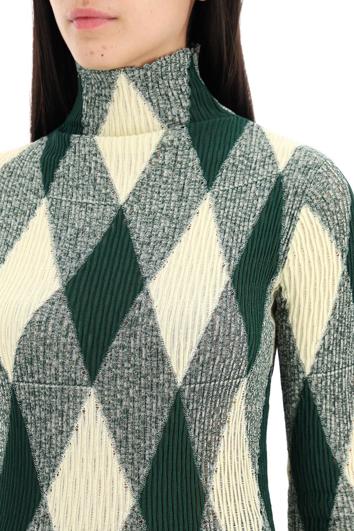 BURBERRY Green High-Neck Pullover with Diamond Pattern for Women - SS24 Collection