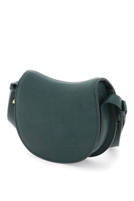 BURBERRY Mini Equestrian Knight Green Calfskin Shoulder Bag with Gold-Tone Hardware, 19x6x16cm