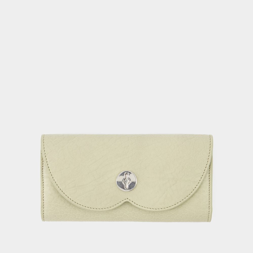 BURBERRY Elegant Tan Calf Grain Leather Long Wallet for Women