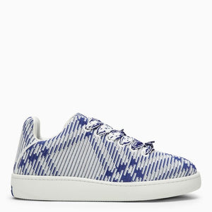 BURBERRY Men's White and Blue Check Pattern Stretch Sneaker