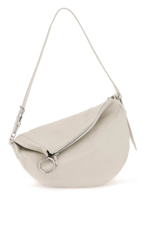 BURBERRY Medium Knight White Grained Leather Crossbody Handbag with Horse Detail and Silver Accents