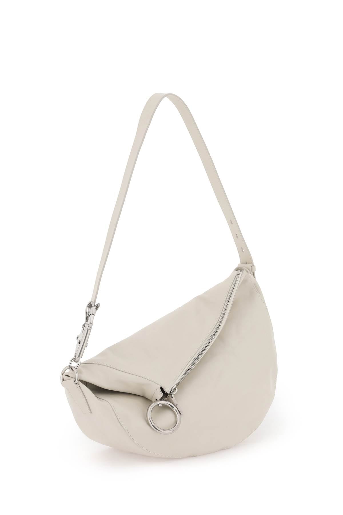 BURBERRY Medium Knight White Grained Leather Crossbody Handbag with Horse Detail and Silver Accents