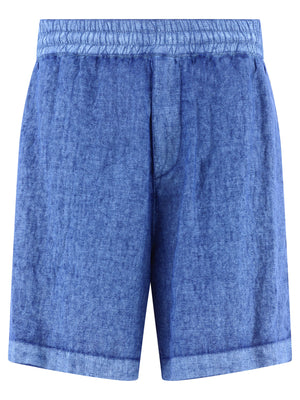 BURBERRY Navy Linen Drawstring Shorts for Men