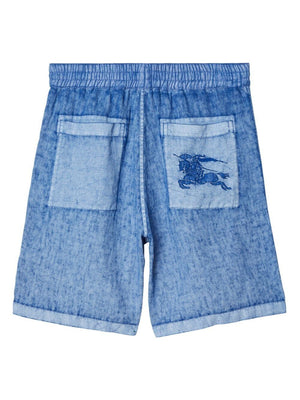 BURBERRY Navy Linen Drawstring Shorts for Men