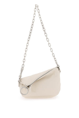 BURBERRY White Nappa Leather Mini Knight Crossbody Bag with Horse-Shaped Clasp and Silver Metalware