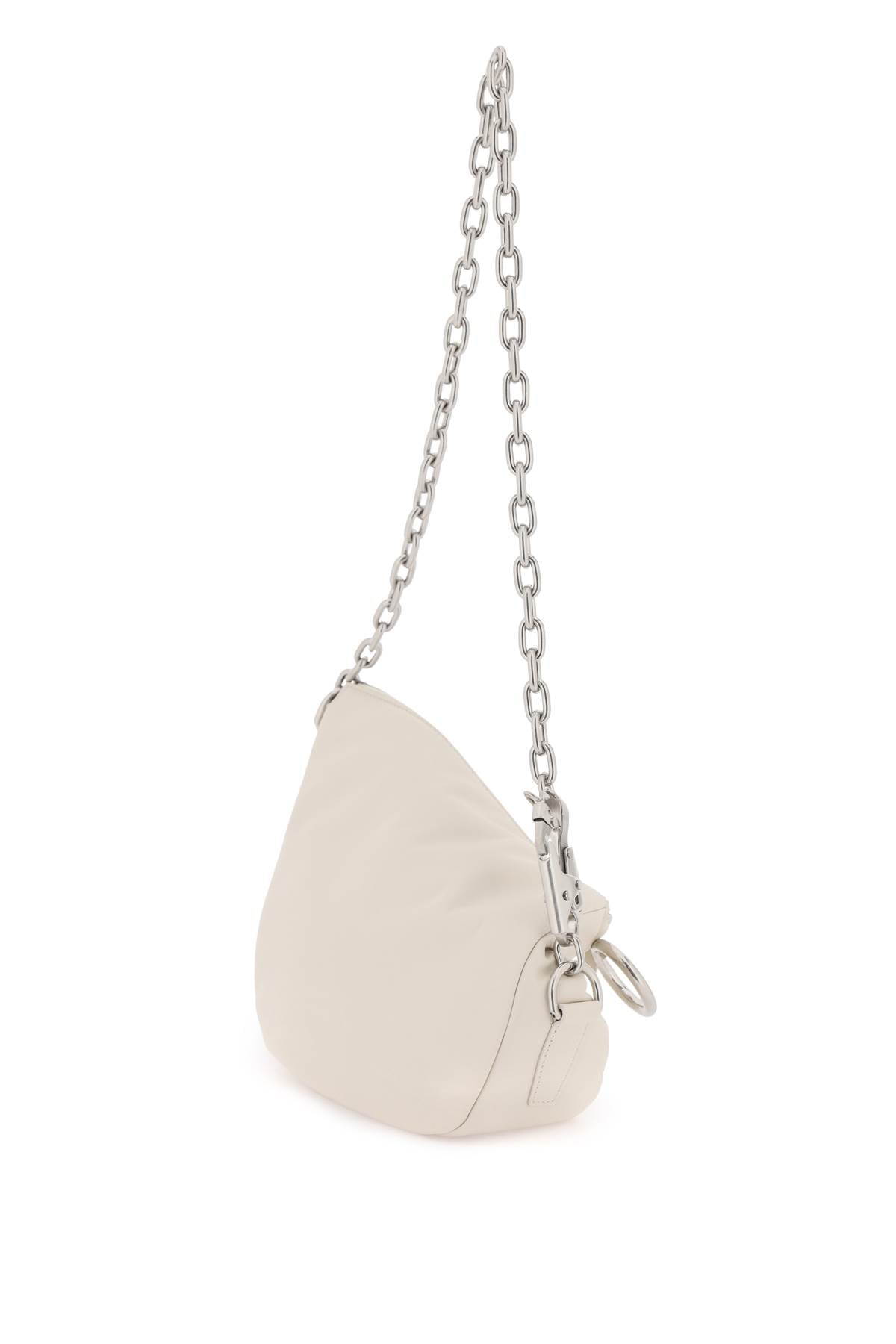 BURBERRY Cream White Mini Lambskin Leather Crossbody Bag with Silver-Tone Ring Embellishments and Adjustable Chain Strap