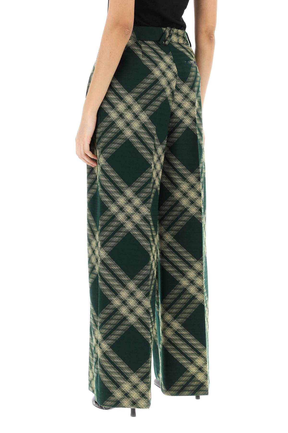 BURBERRY Flared Check Palazzo Pants for Women - Lightweight Wool with Front Pleats and Pockets - SS24