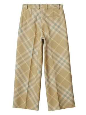 BURBERRY Beige Wool Check Print Straight Leg Trousers for Women