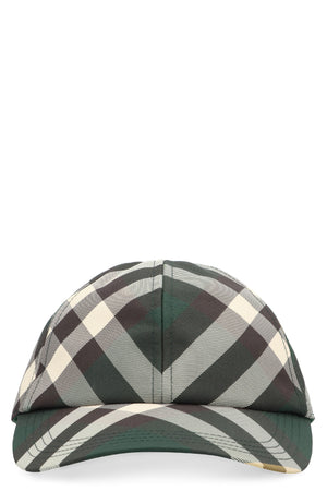 BURBERRY Fashionable Checkered Canvas Hat with Adjustable Size and Rigid Sun Visor