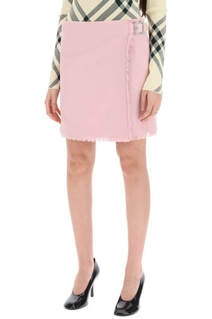 BURBERRY Textured Wool Mini Kilt Skirt in Pink