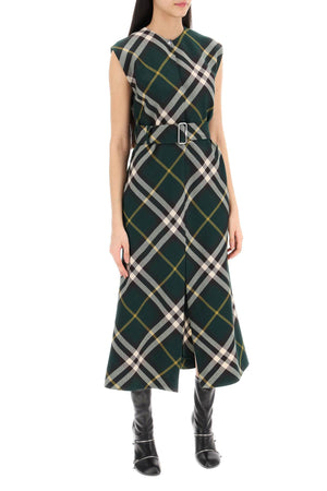 BURBERRY Green Checked Wool Midi Dress for Women