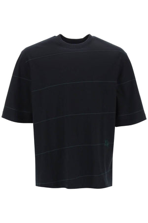 BURBERRY Men's Black Striped T-Shirt with EKD Embroidery