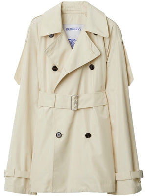 BURBERRY Double-Breasted Belted Jacket in Light Beige Silk for Women