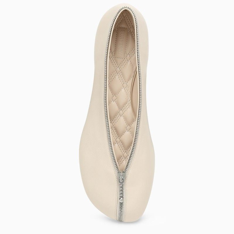 BURBERRY Light Beige Leather Zip Ballerina for Women