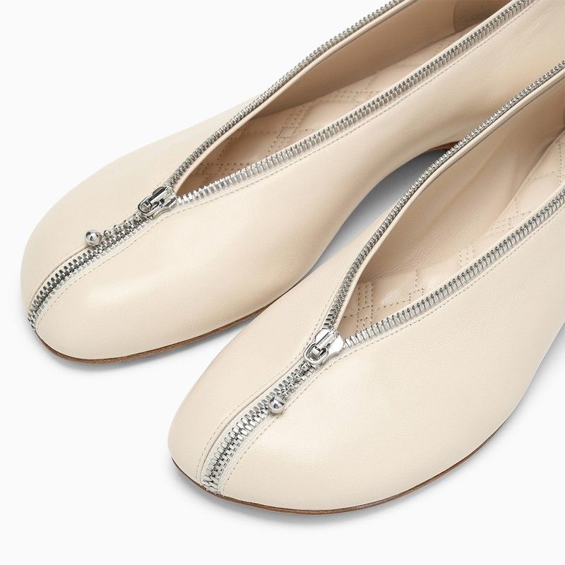 BURBERRY Light Beige Leather Zip Ballerina for Women