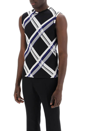 BURBERRY Black Ribbed Silk Knit Top with Check Pattern for Men - SS24 Collection