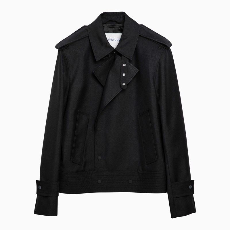 BURBERRY Black Silk Blend Double-Breasted Trench Jacket for Men