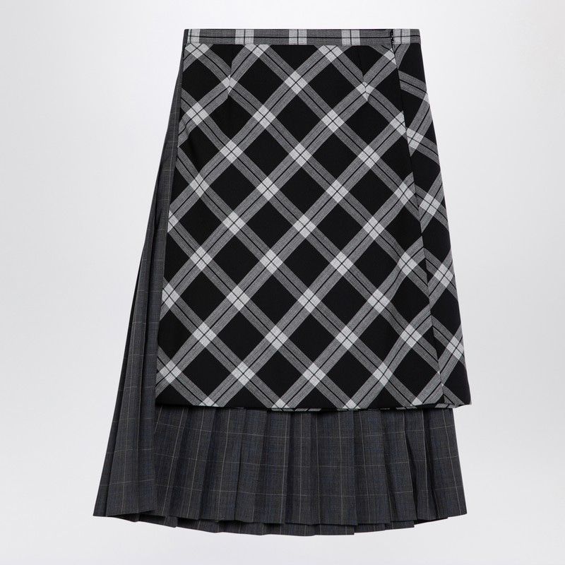 BALENCIAGA Asymmetrical Wool Check Mini Skirt