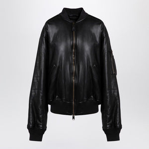 BALENCIAGA Oversized Black Leather Bomber Jacket