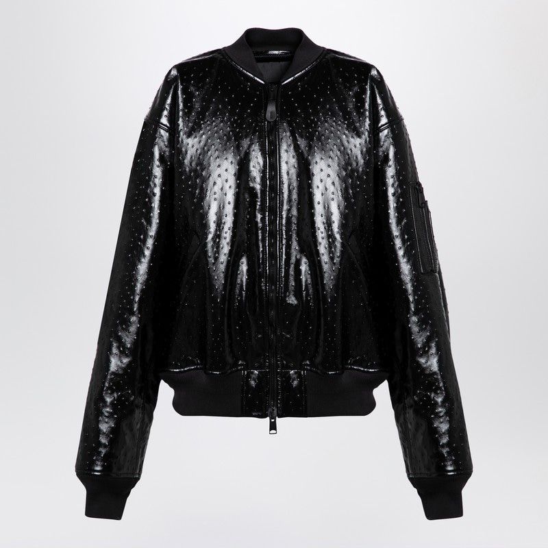 BALENCIAGA Ostrich-Effect Leather Bomber Jacket - Oversized Fit