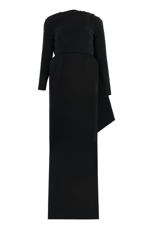 BALENCIAGA Elegant Black Stretch Crepe Cape Dress