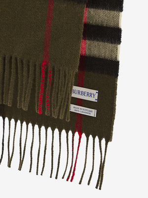 BURBERRY Classic Khaki Green Cashmere Scarf (168x30cm)