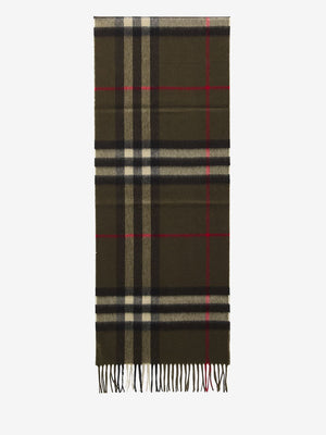 BURBERRY Classic Khaki Green Cashmere Scarf (168x30cm)