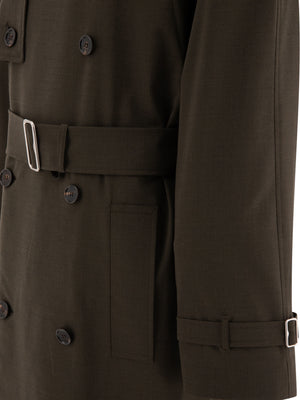 BURBERRY Elegant Men's Long Green Trench Coat in Stretch Wool