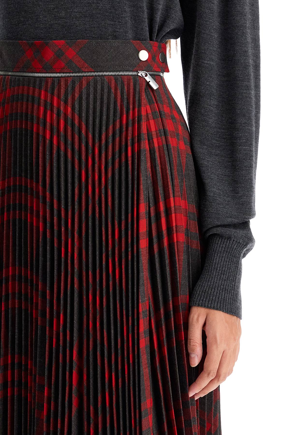 BURBERRY Pleated Check Midi Skirt