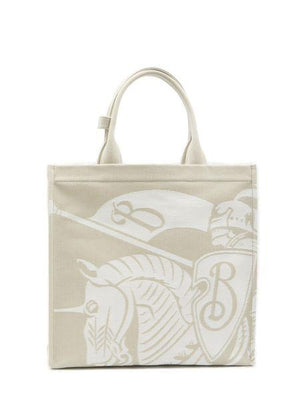 BURBERRY Equestrian Knight Grey Tote with Detachable Pouch - 38.5x13x37cm