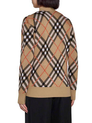 BURBERRY Check Cashmere Cardigan in Sand Beige/Black/White/Red