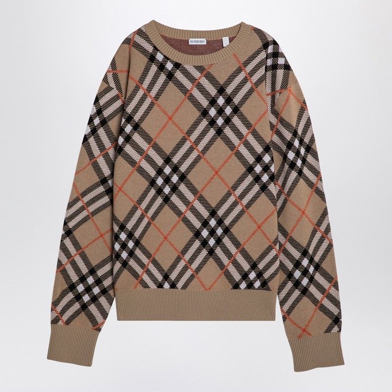 BURBERRY Check Pattern Wool Blend Crew Neck Jumper