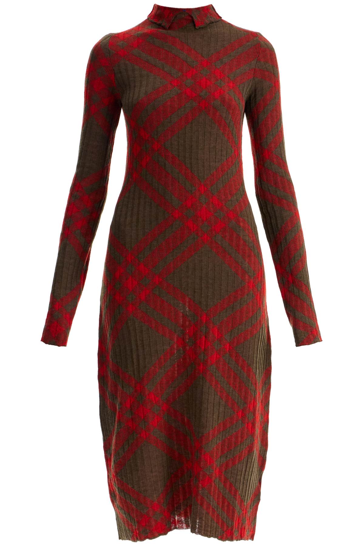 BURBERRY Wool Blend Midi Dress with Seasonal Check - Size S