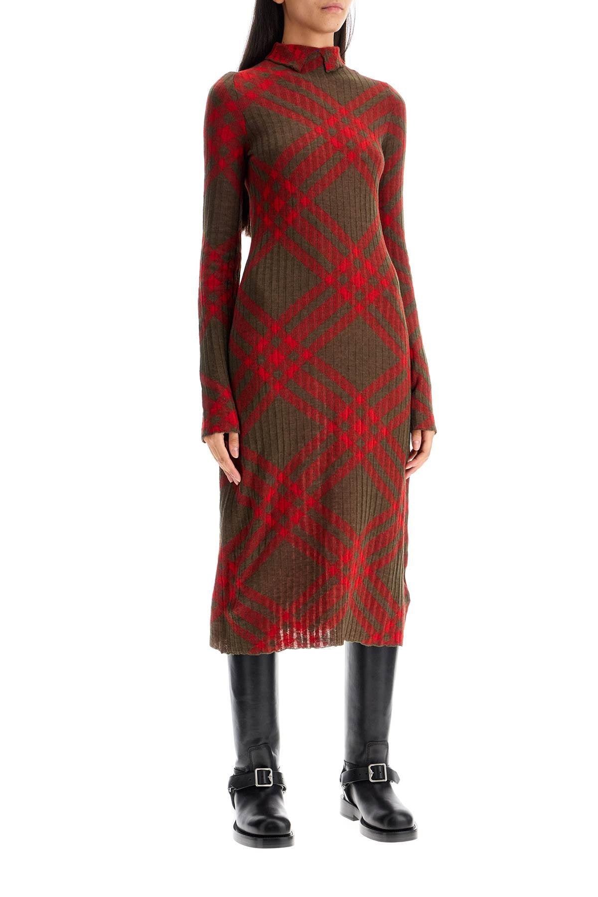 BURBERRY Wool Blend Midi Dress with Seasonal Check - Size S