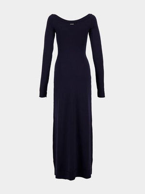 BALENCIAGA Elegant Fitted Long Dress with V-Neck and Shoulder Elasticity