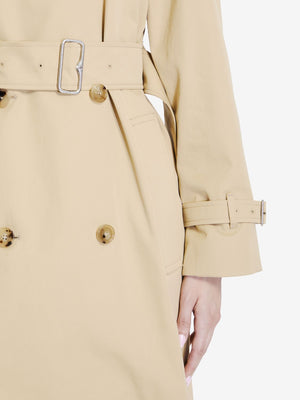 BURBERRY Classic Beige Cotton Raincoat with Check Detail