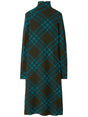 BURBERRY Slim Fit Wool-Blend Dress with Check Pattern - Long Sleeve High Collar