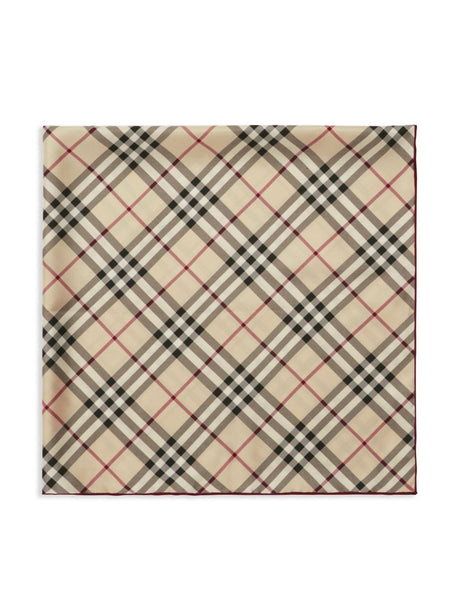 BURBERRY Gray Check Silk Square Scarf for Women - FW24 Collection