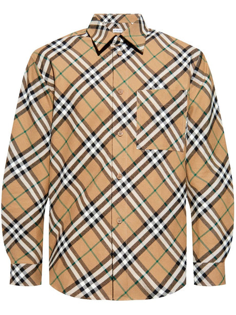 BURBERRY BEIGE CHECK PRINT COTTON SHIRT