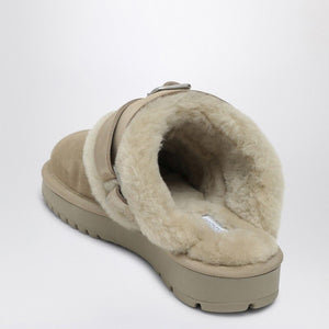 BURBERRY Chic Suede and Shearling Flat with Buckle Strap