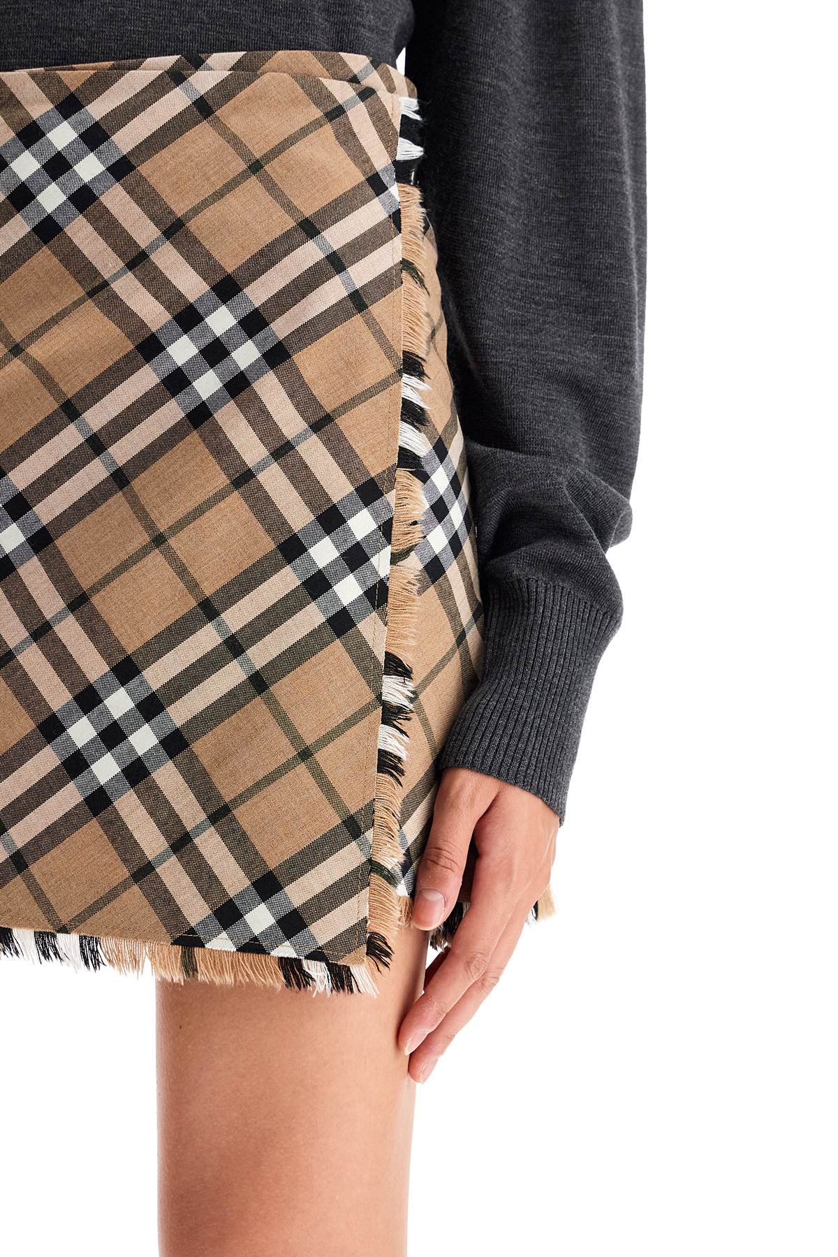 BURBERRY Checkered Mini Skirt with Pleats and Raw Edges