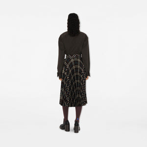 BURBERRY Check Patterned Wool Pleated Skirt with Side Slit