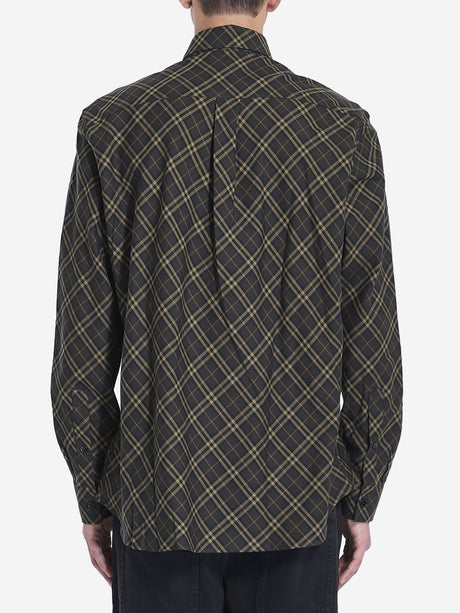 BURBERRY Military Green Check Cotton Shirt for Men