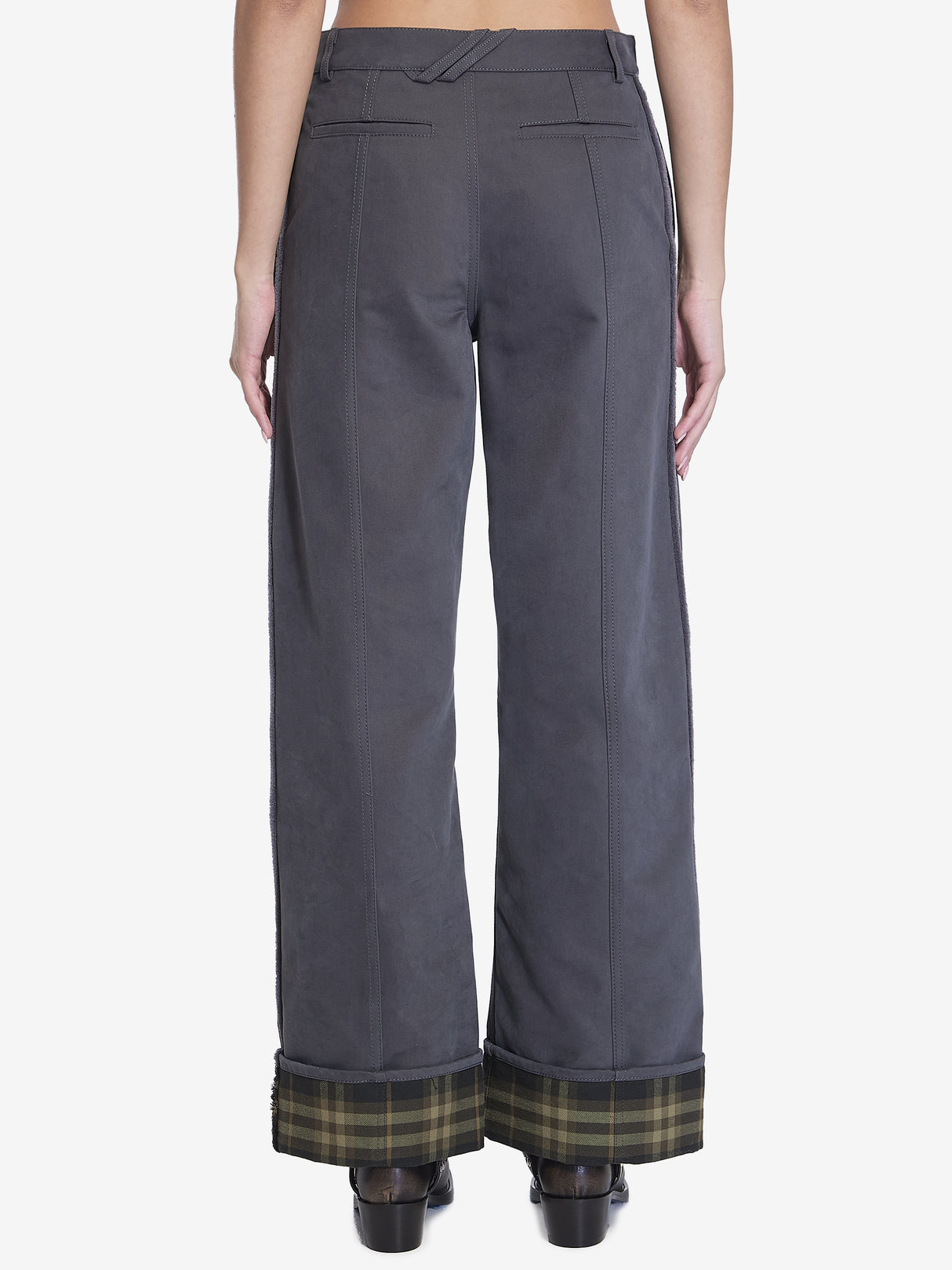 Women's Cinder Cotton and Nylon Trousers with Burberry Check Cuffs