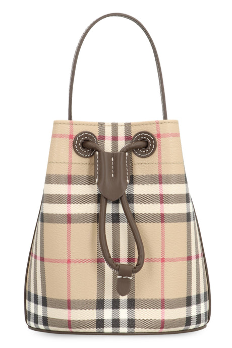 BURBERRY Military Green Check Pattern Mini Bucket Handbag